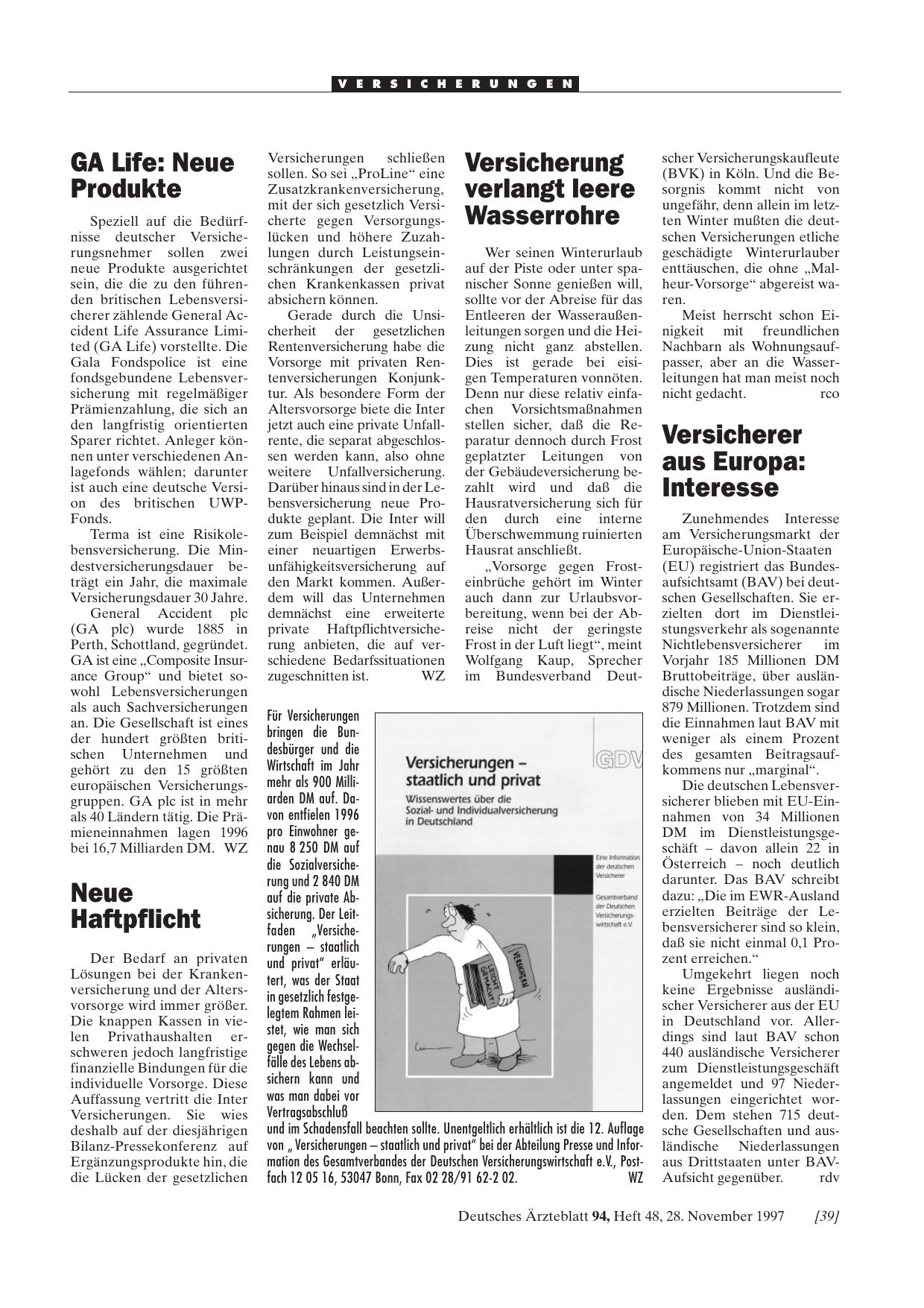 Vorschauseite 1: Versicherer aus Europa: Interesse