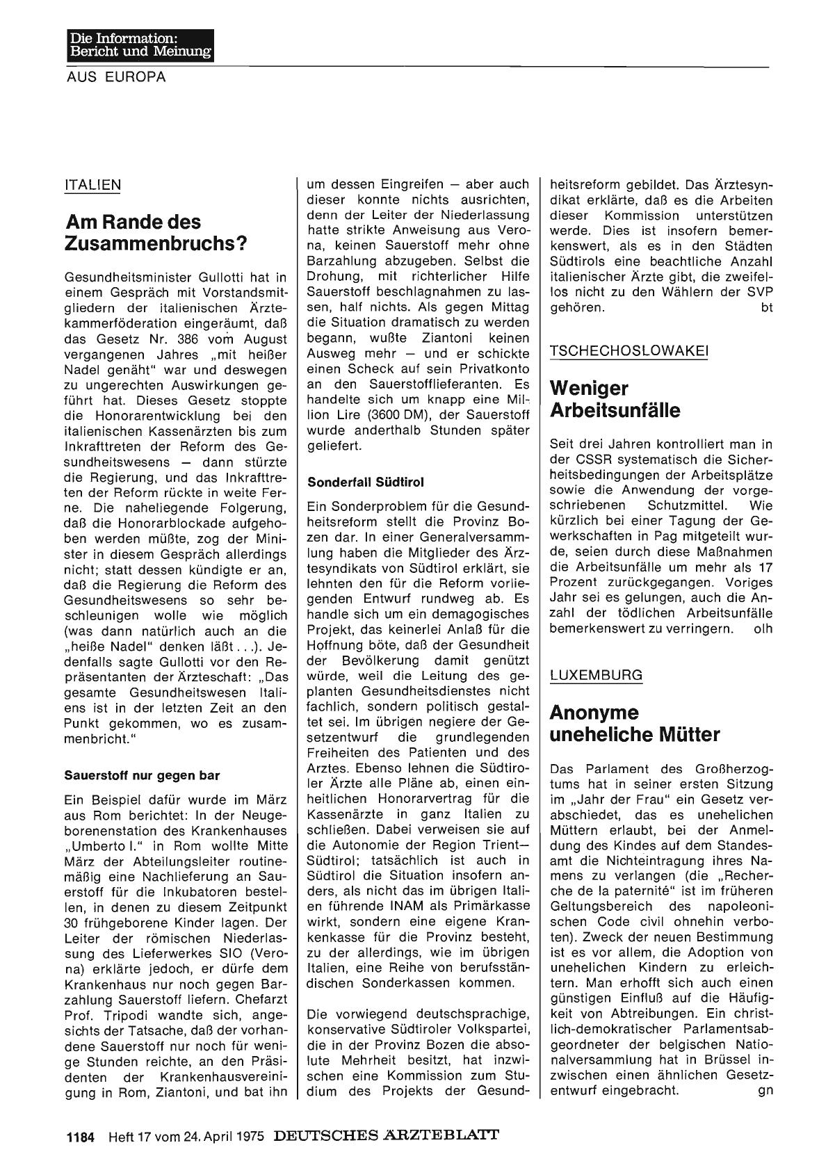 Vorschauseite 1: Tschechoslowakei: Weniger Arbeitsunfälle