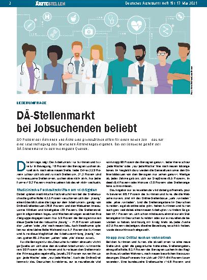 Vorschauseite 1: Leserumfrage: DÄ-Stellenmarkt bei Jobsuchenden beliebt