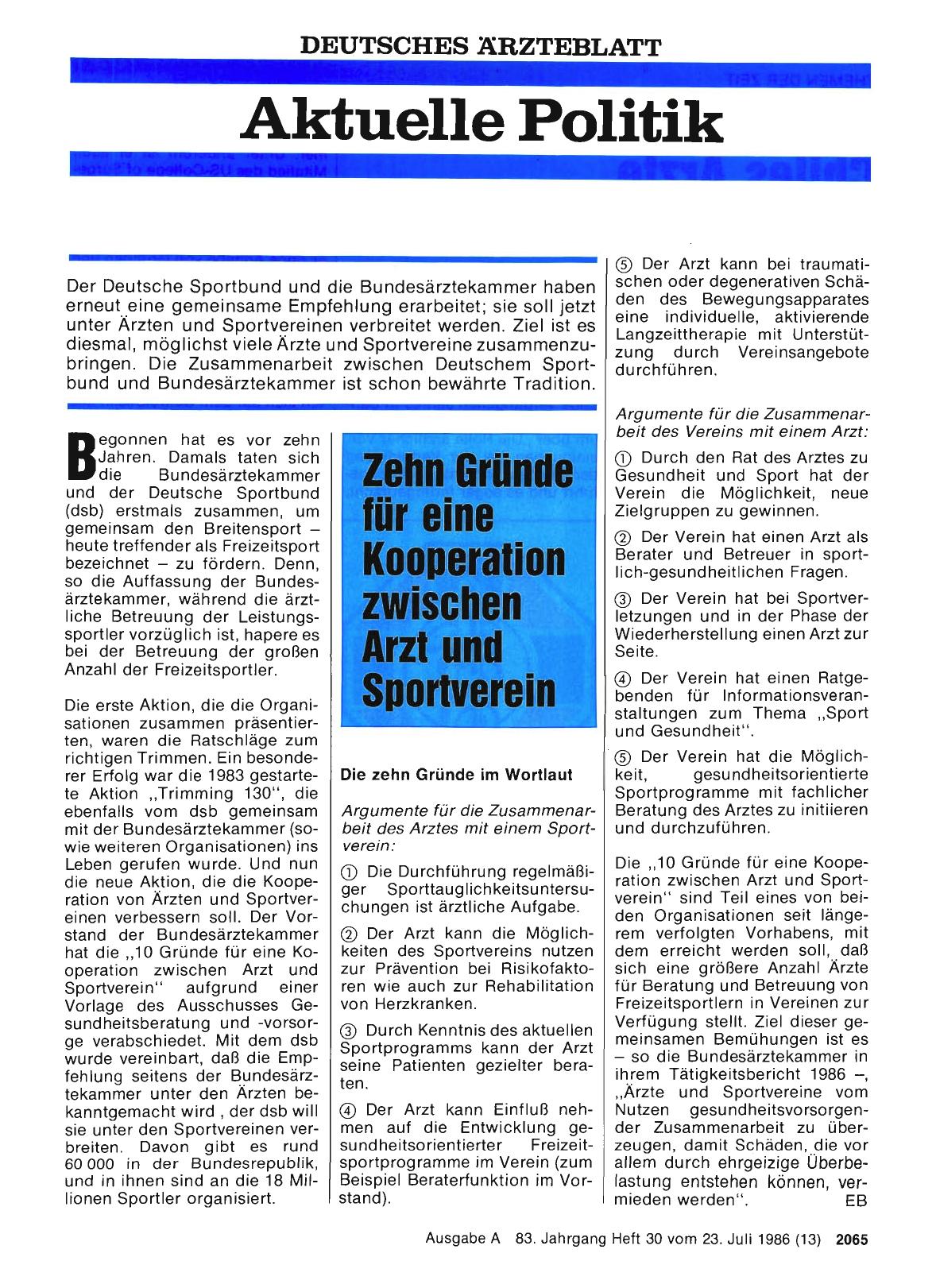 Vorschauseite 1: Zehn Gründe für eine Kooperation zwischen Arzt und Sportverein