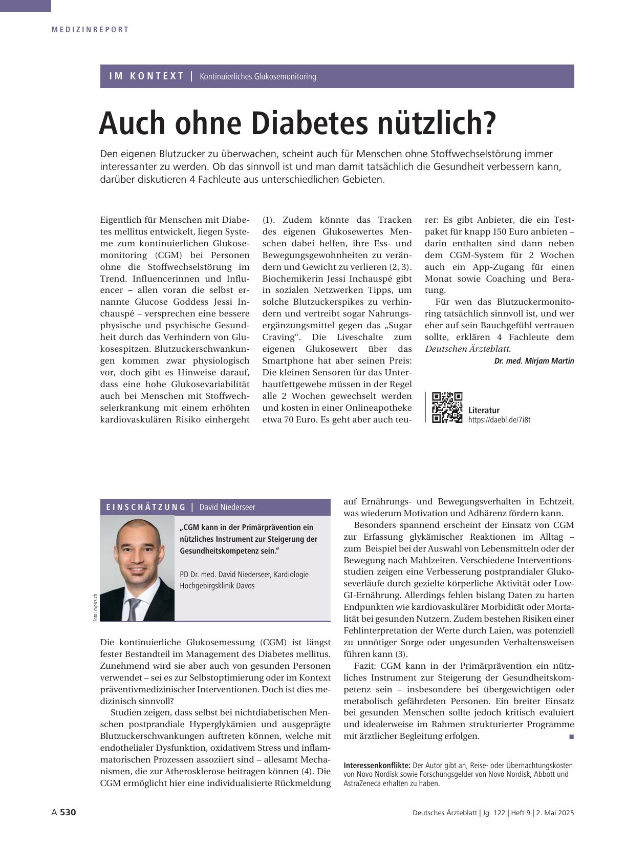 Vorschauseite 1: Kontinuierliches Glukosemonitoring: Auch ohne Diabetes nützlich?