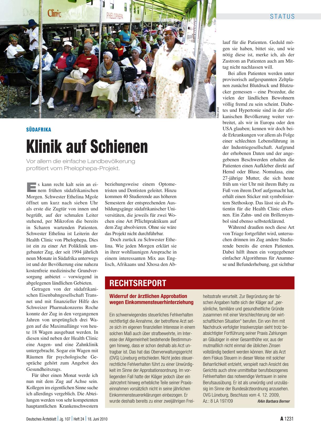 Vorschauseite 1: Südafrika: Klinik auf Schienen