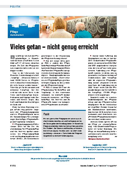 Vorschauseite 1: Pflege: Vieles getan – nicht genug erreicht