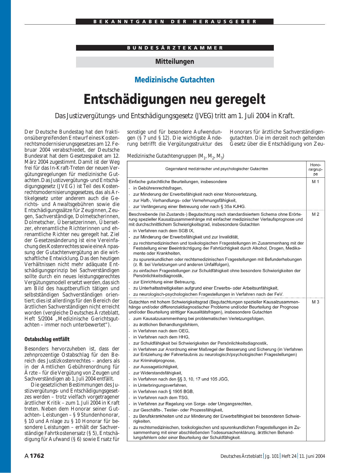 Vorschauseite 1: Mitteilungen: Entschädigungen neu geregelt