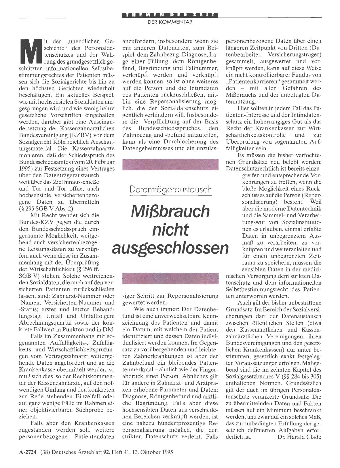 Vorschauseite 1: Datenträgeraustausch: Mißbrauch nicht ausgeschlossen