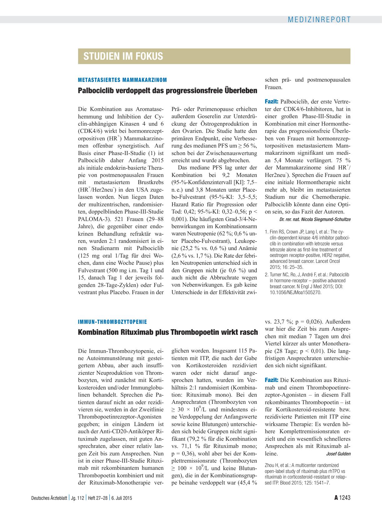 Vorschauseite 1: Immun-Thrombozytopenie: Kombination Rituximab plus Thrombopoetin wirkt rasch