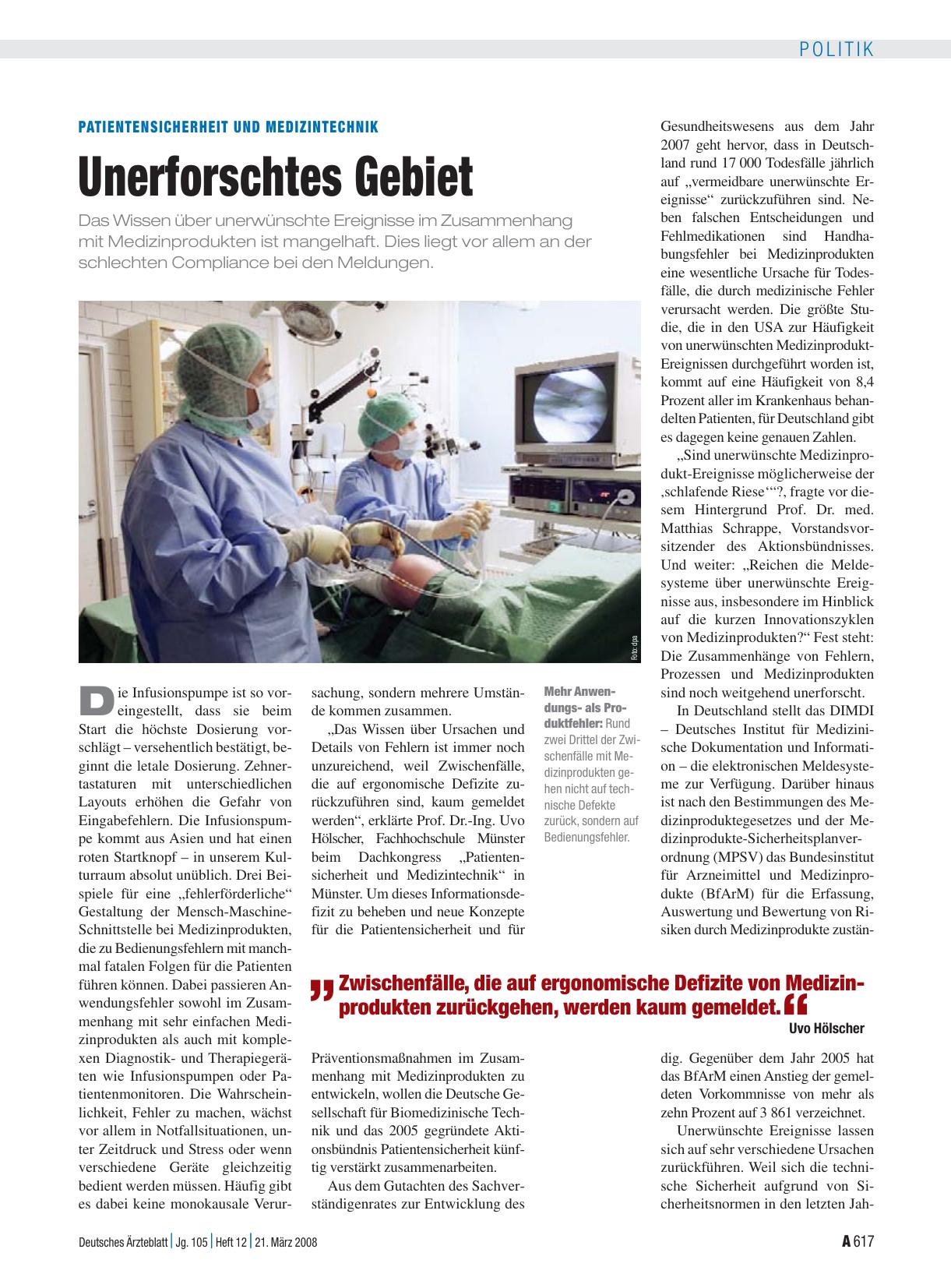 Vorschauseite 1: Patientensicherheit und Medizintechnik: Unerforschtes Gebiet