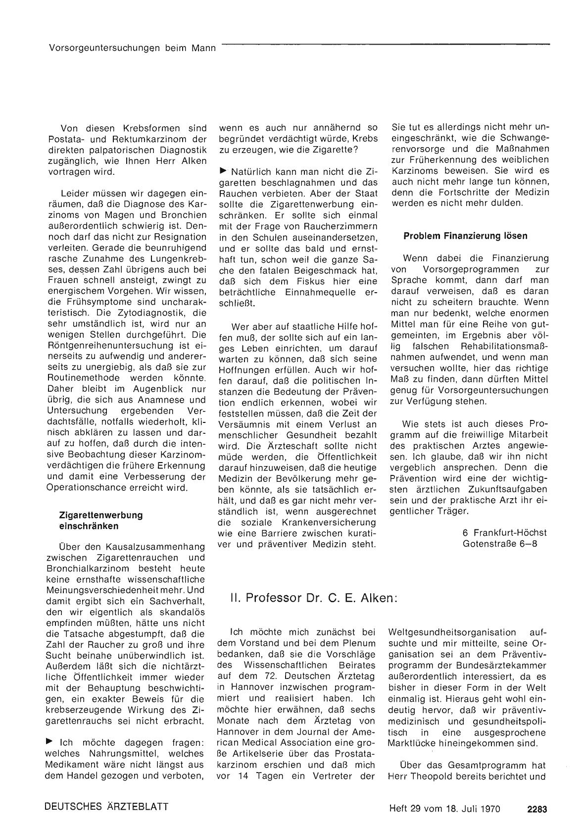 Vorschauseite 1: Vorsorgeuntersuchungen beim Mann: II. Professor Dr. C. E. Alken