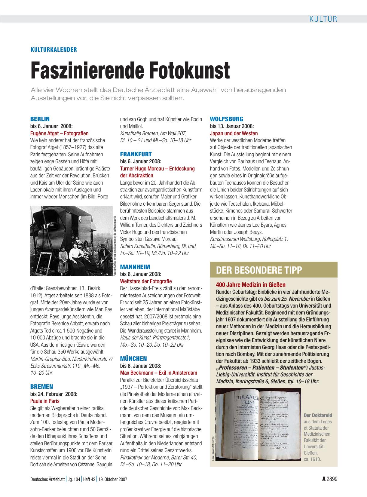 Vorschauseite 1: Kulturkalender: Faszinierende Fotokunst