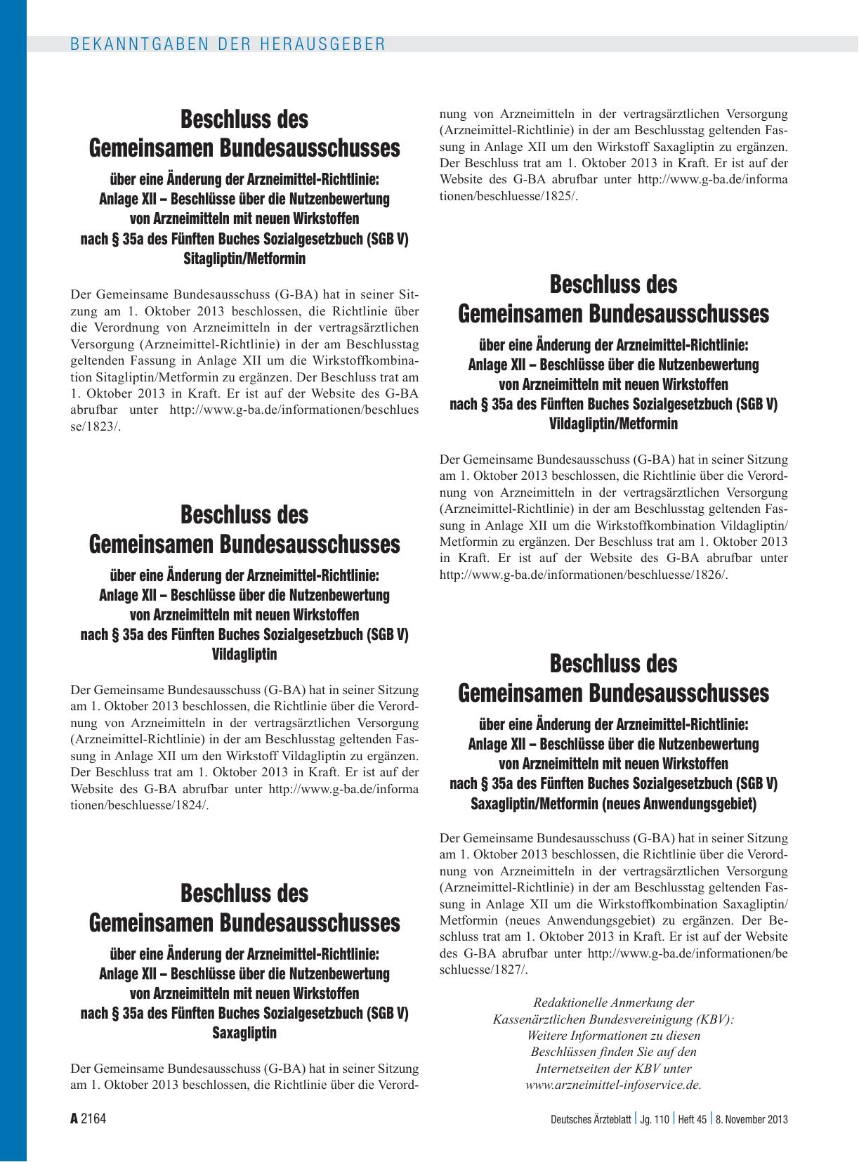 Vorschauseite 1: Beschluss des Gemeinsamen Bundesausschusses über eine Änderung der Arzneimittel-Richtlinie: Anlage XII – Beschlüsse über die Nutzenbewertung von Arzneimitteln mit neuen Wirkstoffe…