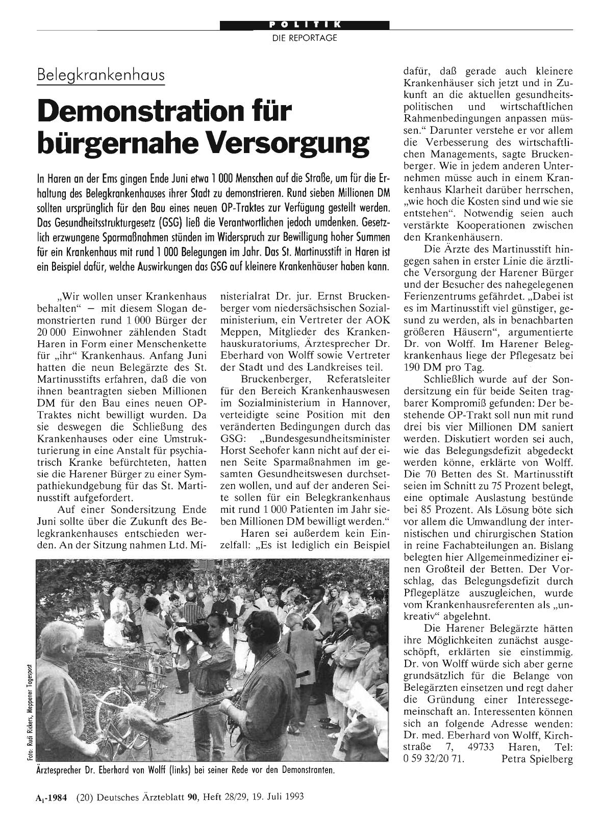 Vorschauseite 1: Belegkrankenhaus: Demonstration für bürgernahe Versorgung