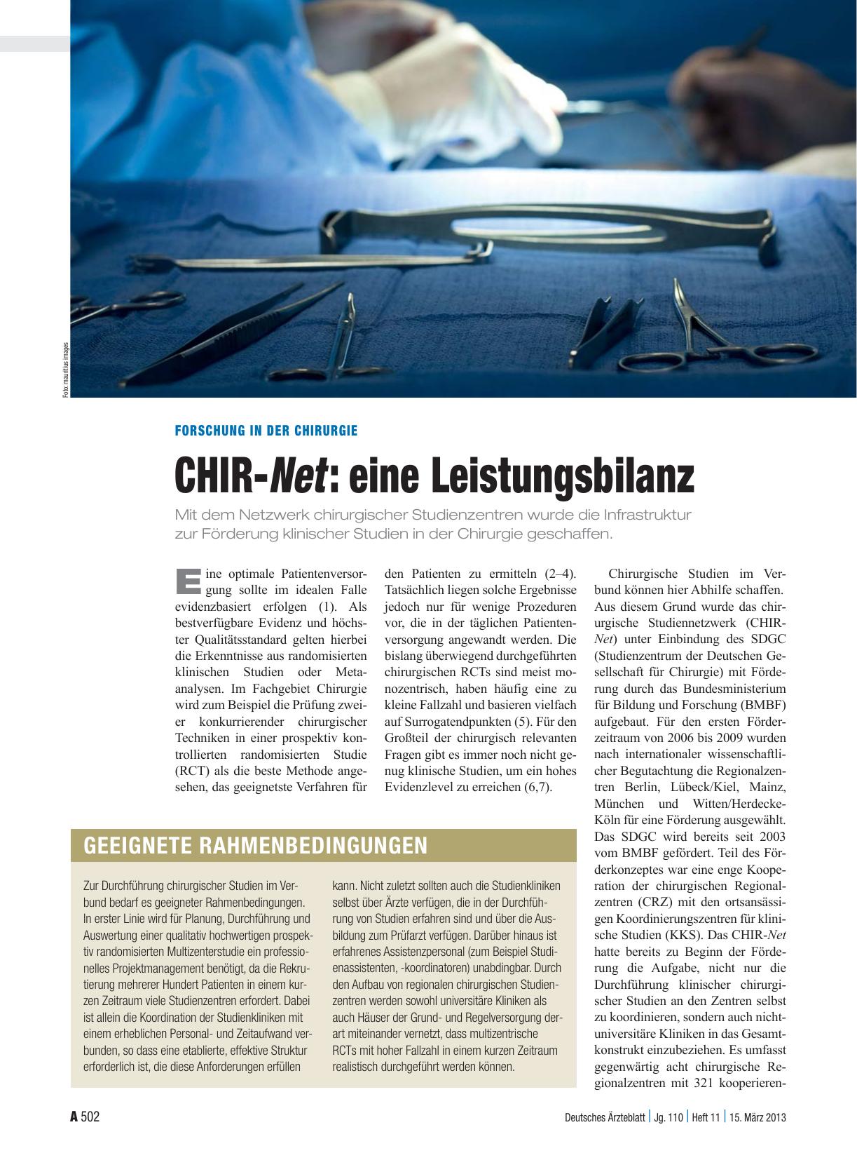 Vorschauseite 1: Forschung in der Chirurgie: CHIR-Net: eine Leistungsbilanz