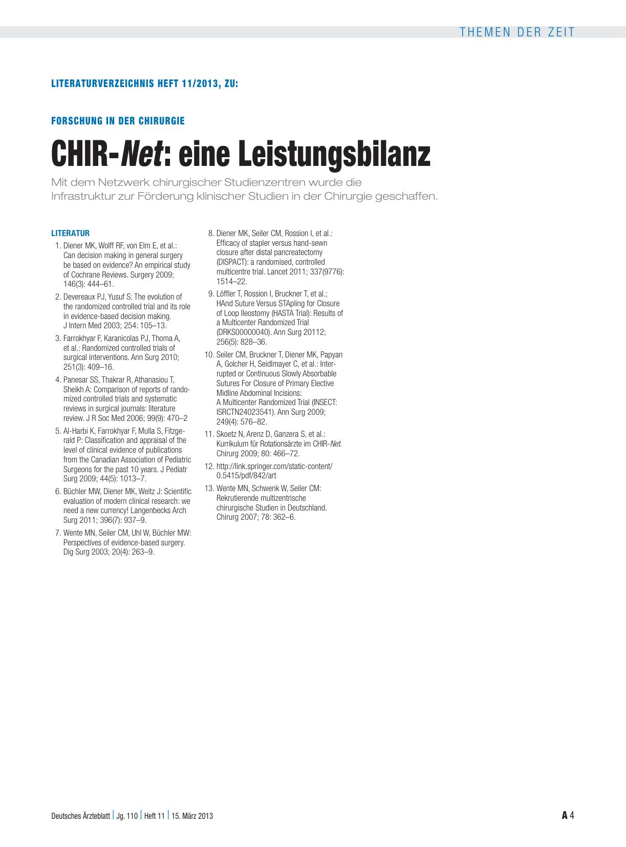 Vorschauseite 4: Forschung in der Chirurgie: CHIR-Net: eine Leistungsbilanz