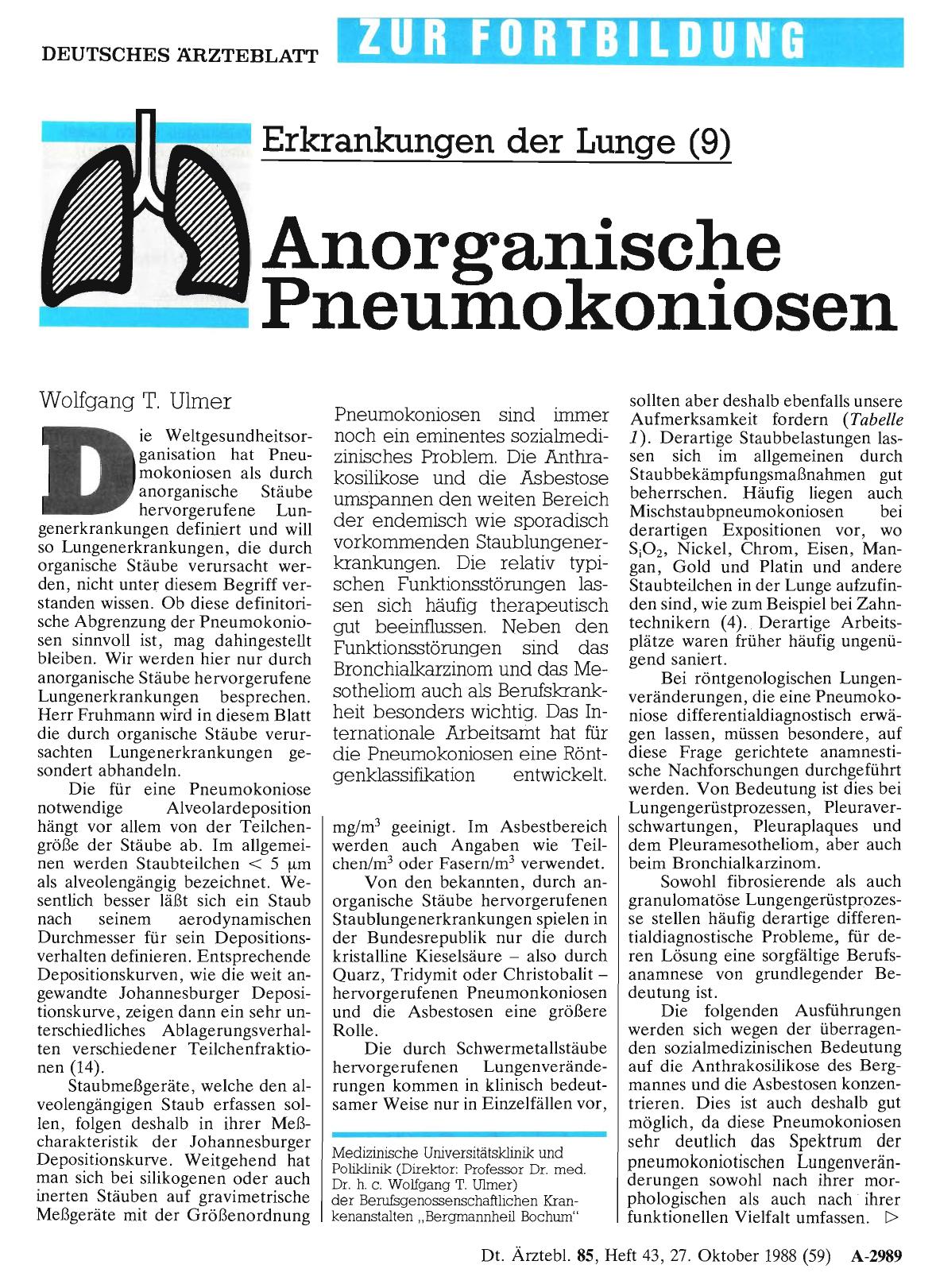 Vorschauseite 1: Erkrankungen der Lunge (9): Anorganische Pneumokoniosen
