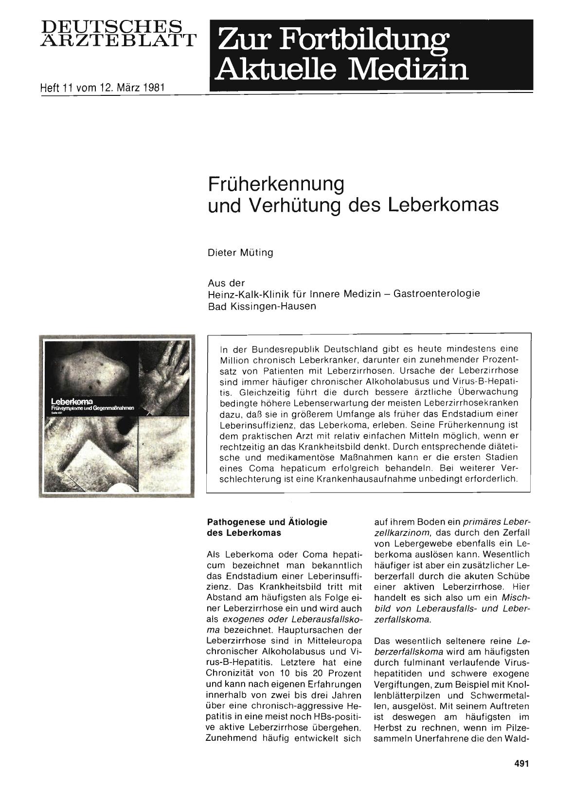 Vorschauseite 1: Früherkennung und Verhütung des Leberkomas