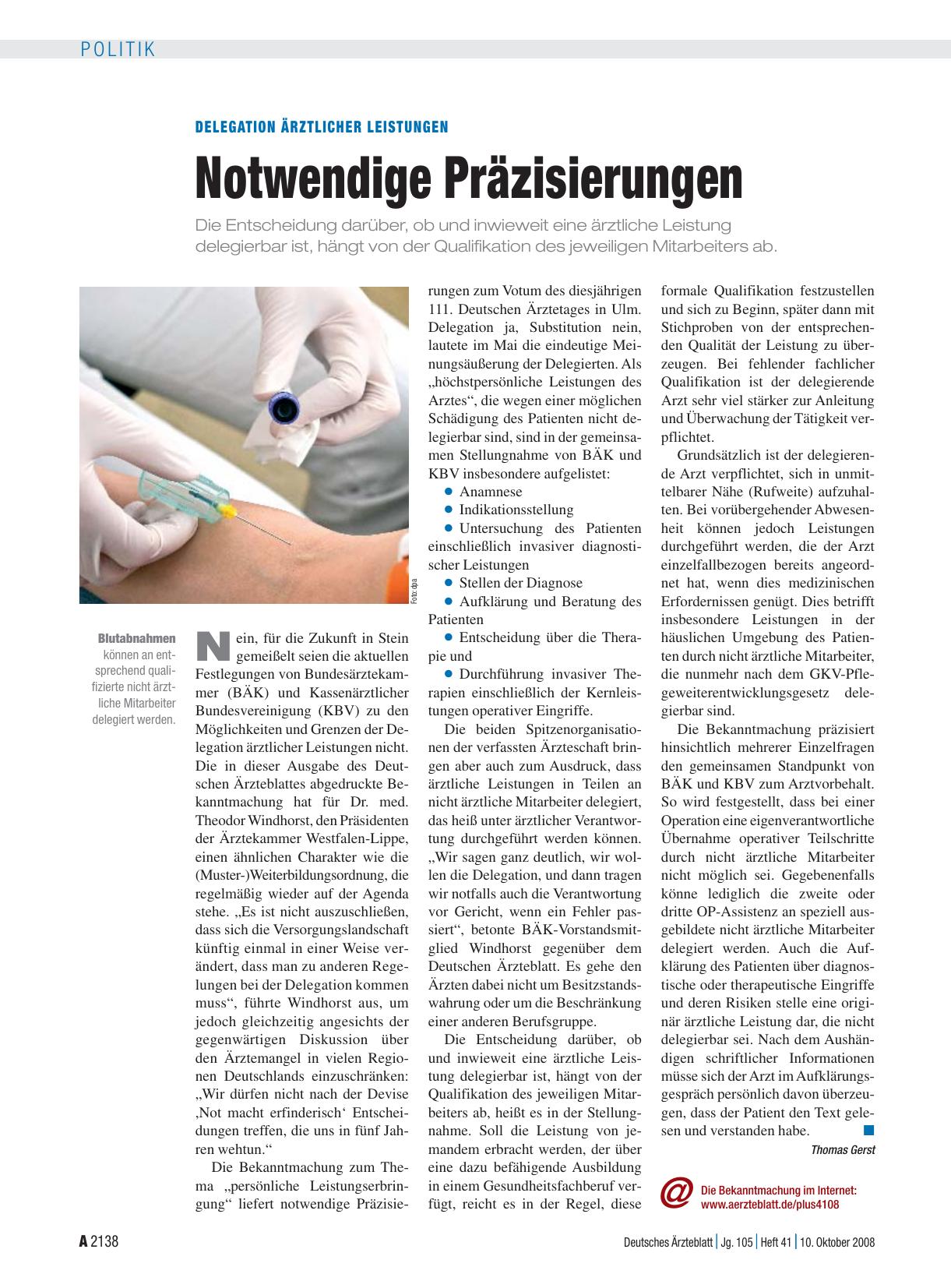 Vorschauseite 1: Delegation ärztlicher Leistungen: Notwendige Präzisierungen