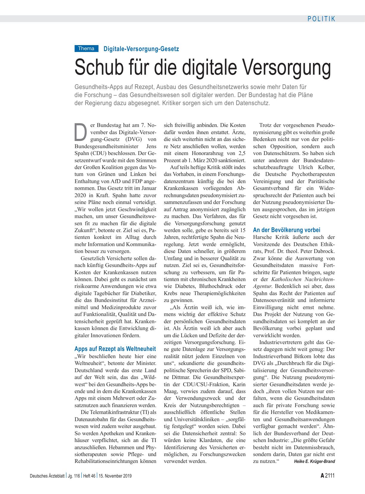 Vorschauseite 1: Digitale-Versorgung-Gesetz: Schub für die digitale Versorgung