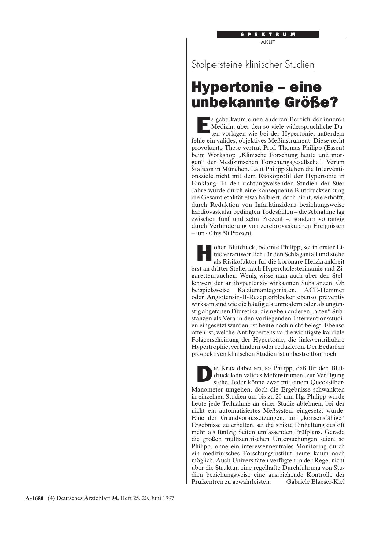 Vorschauseite 1: Stolpersteine klinischer Studien: Hypertonie - eine unbekannte Größe?