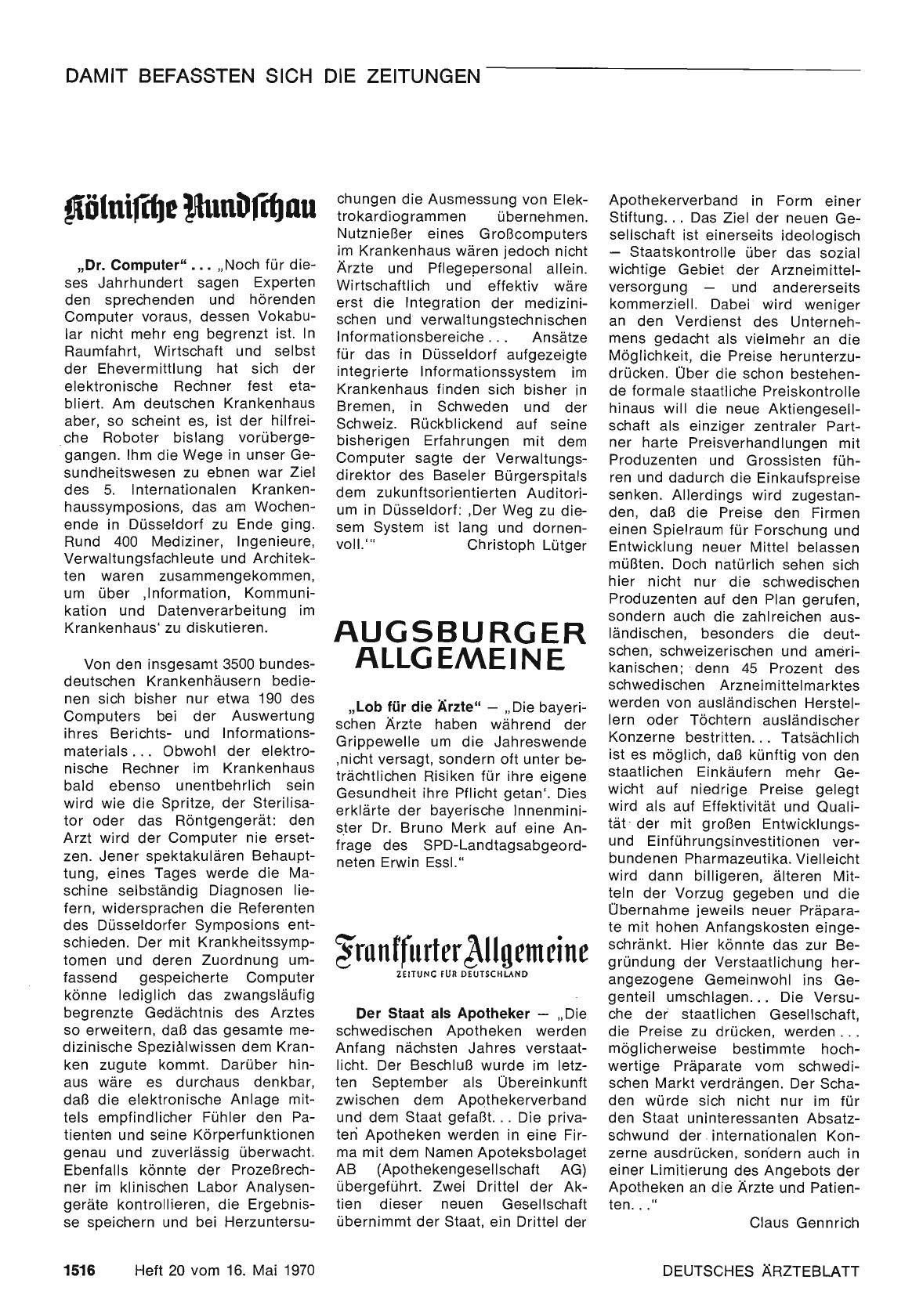 Vorschauseite 1: Lob für die Ärzte"