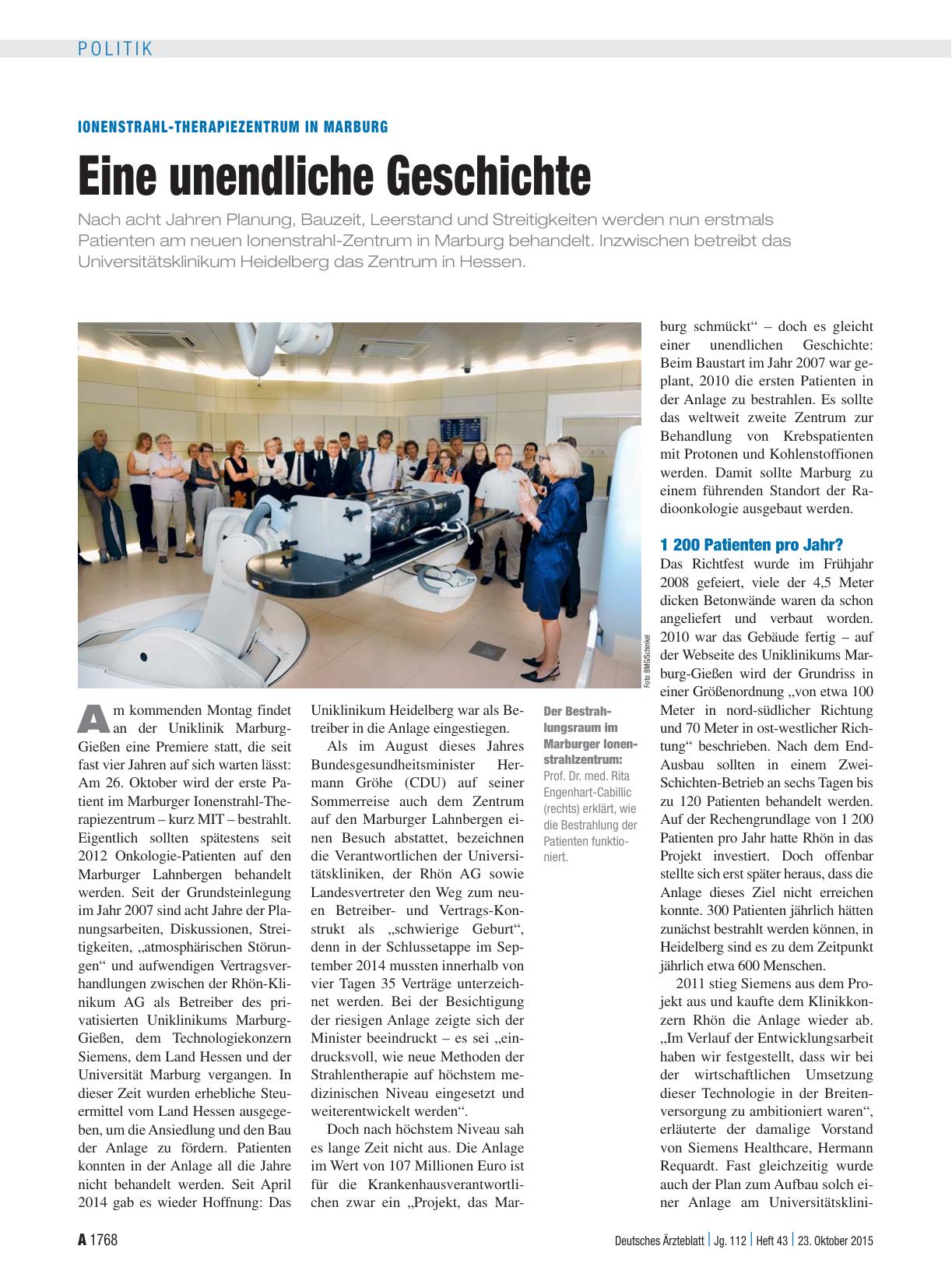 Vorschauseite 1: Ionenstrahl-Therapiezentrum in Marburg: Eine unendliche Geschichte
