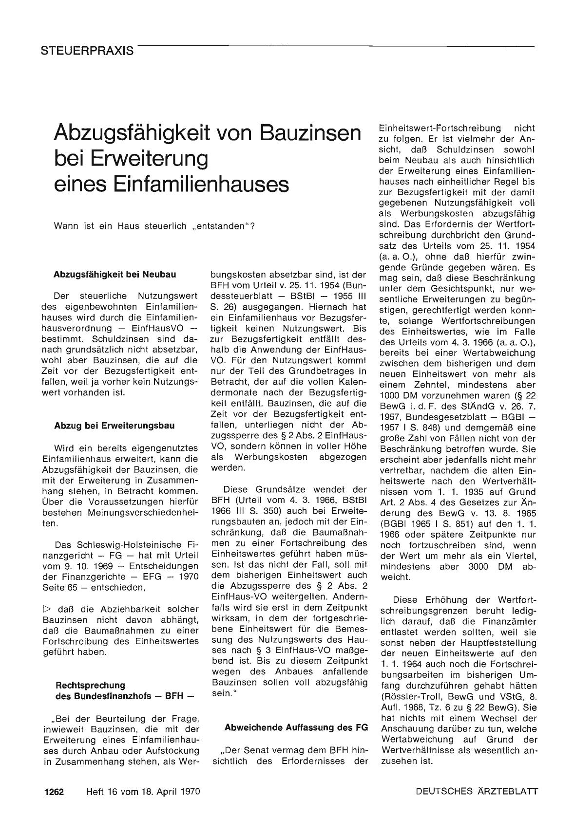Vorschauseite 1: Abzugsfähigkeit von Bauzinsen bei Erweiterung eines Einfamilienhauses