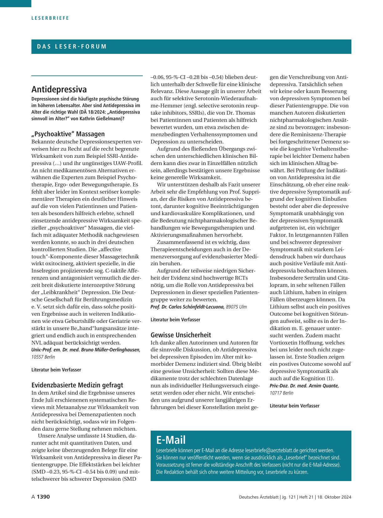 Vorschauseite 1: Antidepressiva: Evidenzbasierte Medizin gefragt