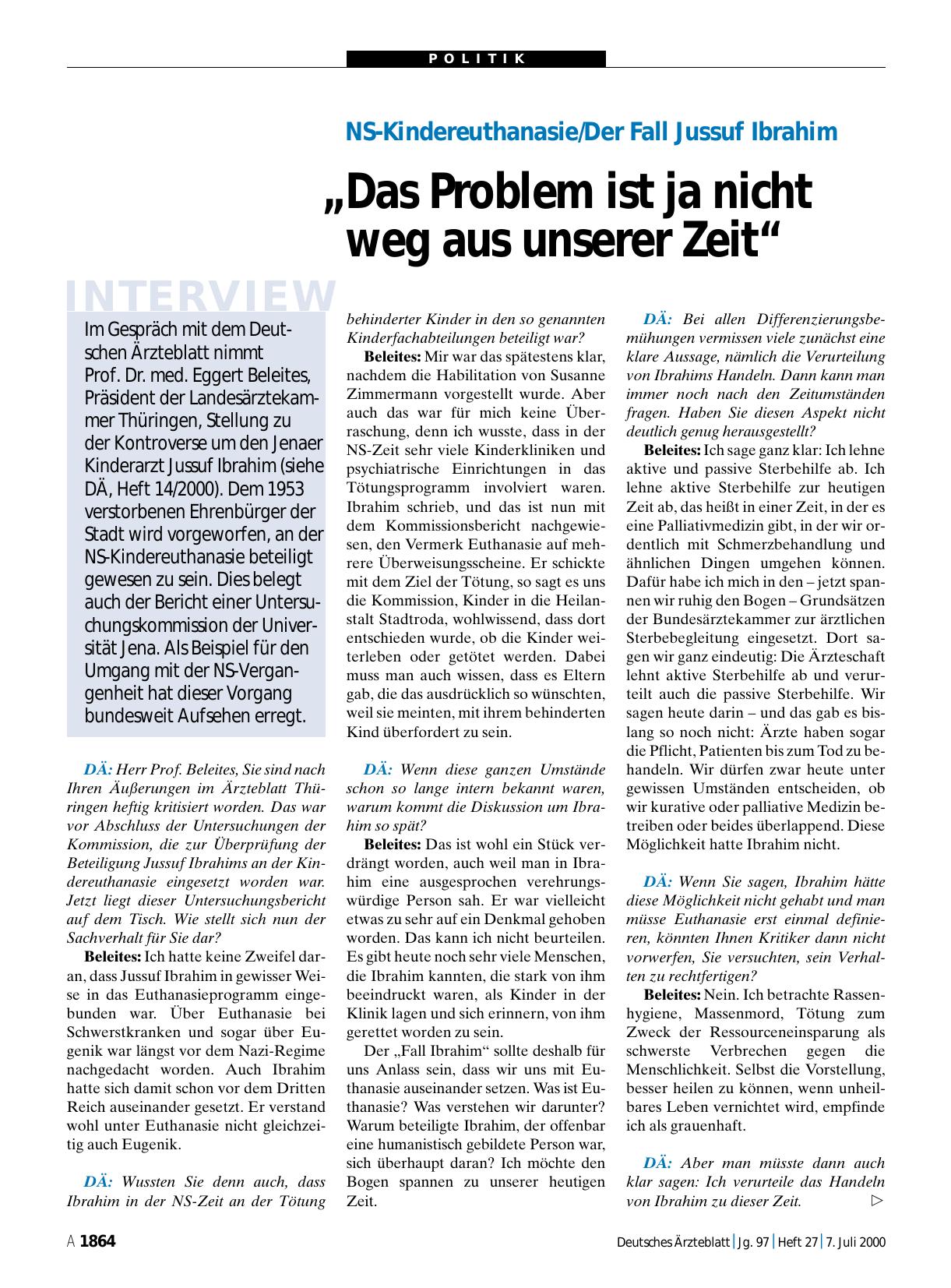 Vorschauseite 1: NS-Kindereuthanasie/Der Fall Jussuf Ibrahim: „Das Problem ist ja nicht weg aus unserer Zeit“