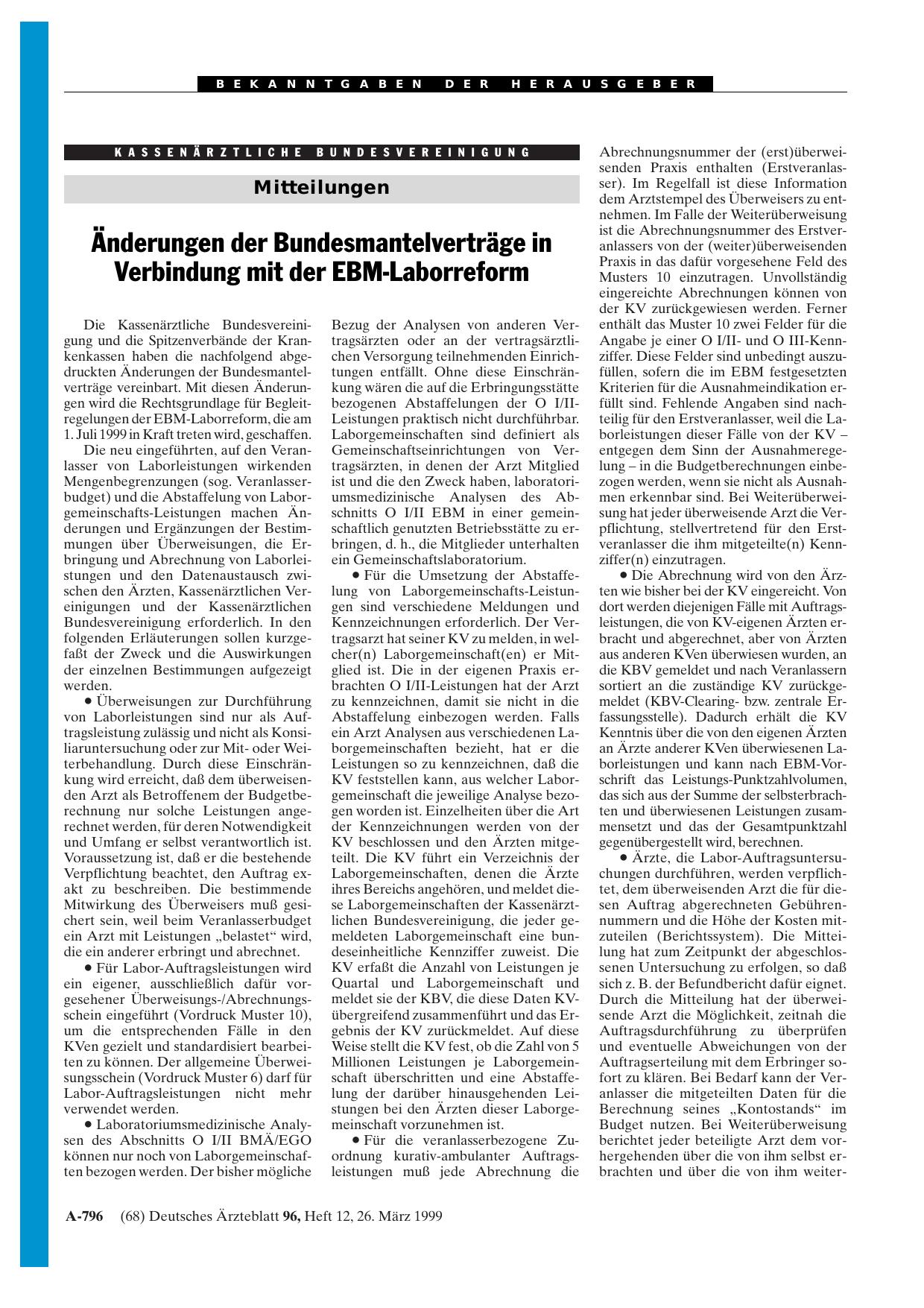 Vorschauseite 1: Änderungen der Bundesmantelverträge in Verbindung mit der EBM-Laborreform