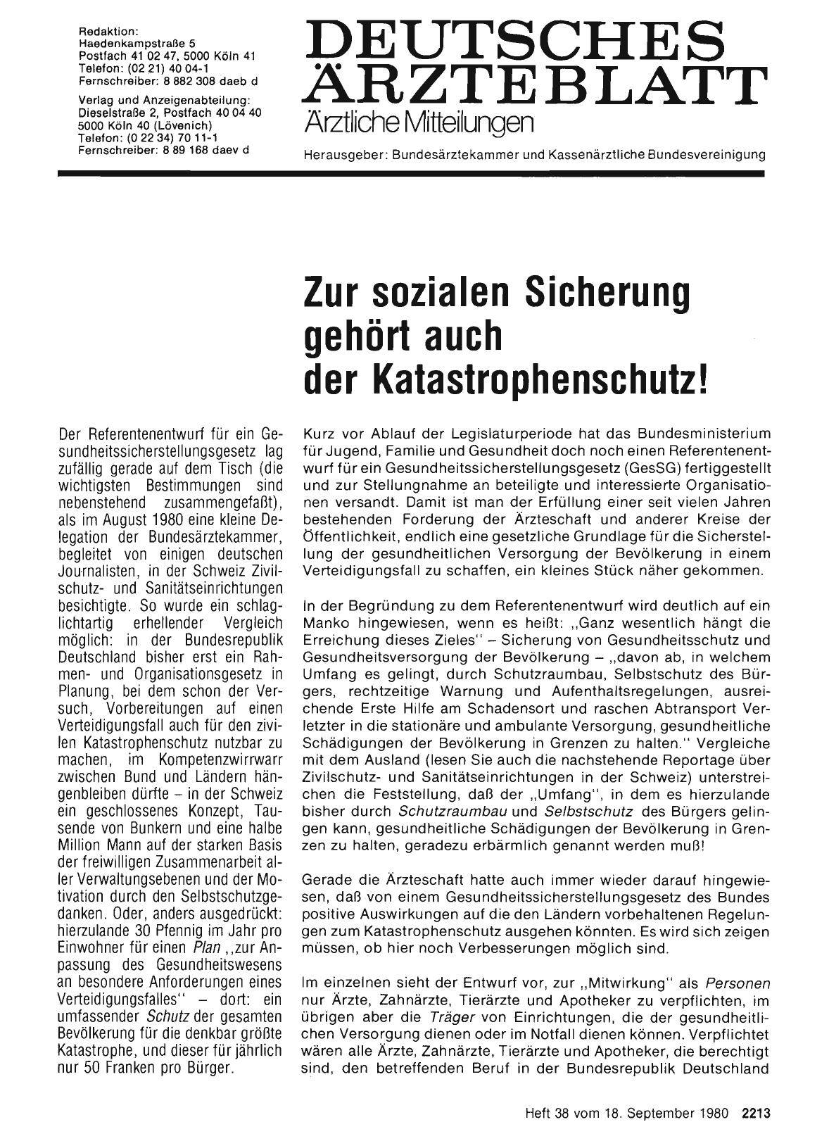 Vorschauseite 1: Zur sozialen Sicherung gehört auch der Katastrophenschutz!