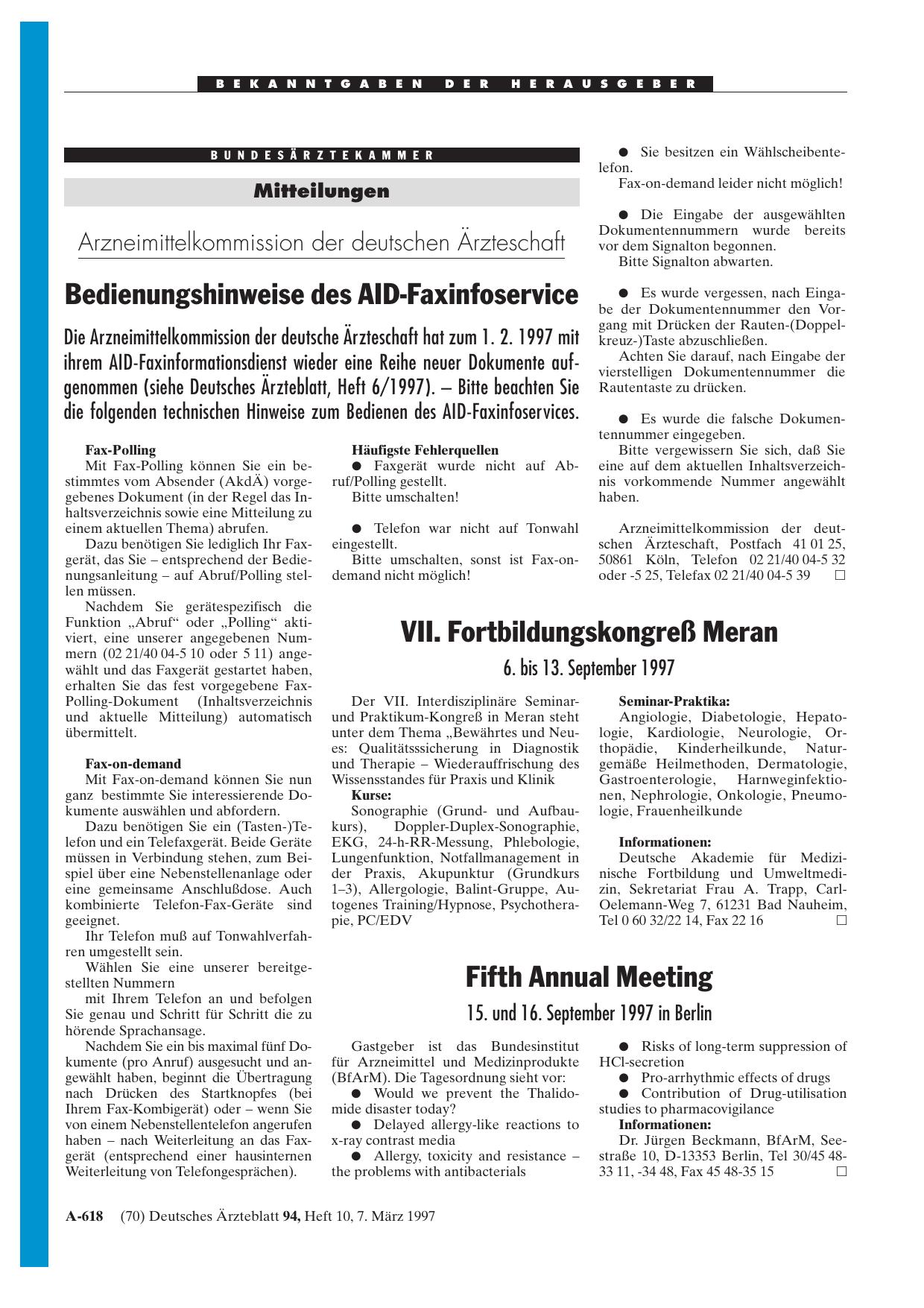 Vorschauseite 1: Fifth Annual Meeting: 15. und 16. September 1997 in Berlin