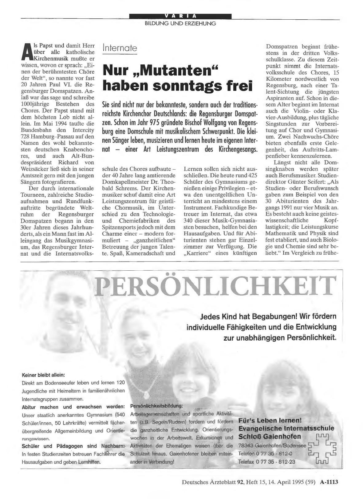 Vorschauseite 1: Internate: Nur „Mutanten“ haben sonntags frei