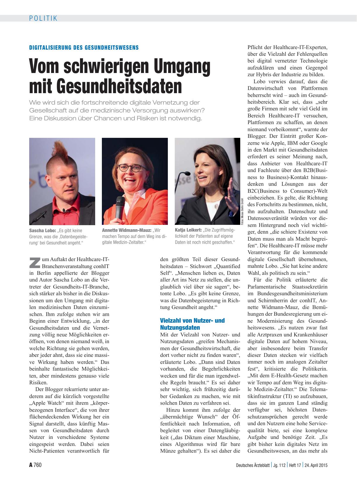 Vorschauseite 1: Digitalisierung des Gesundheitswesens: Vom schwierigen Umgang mit Gesundheitsdaten