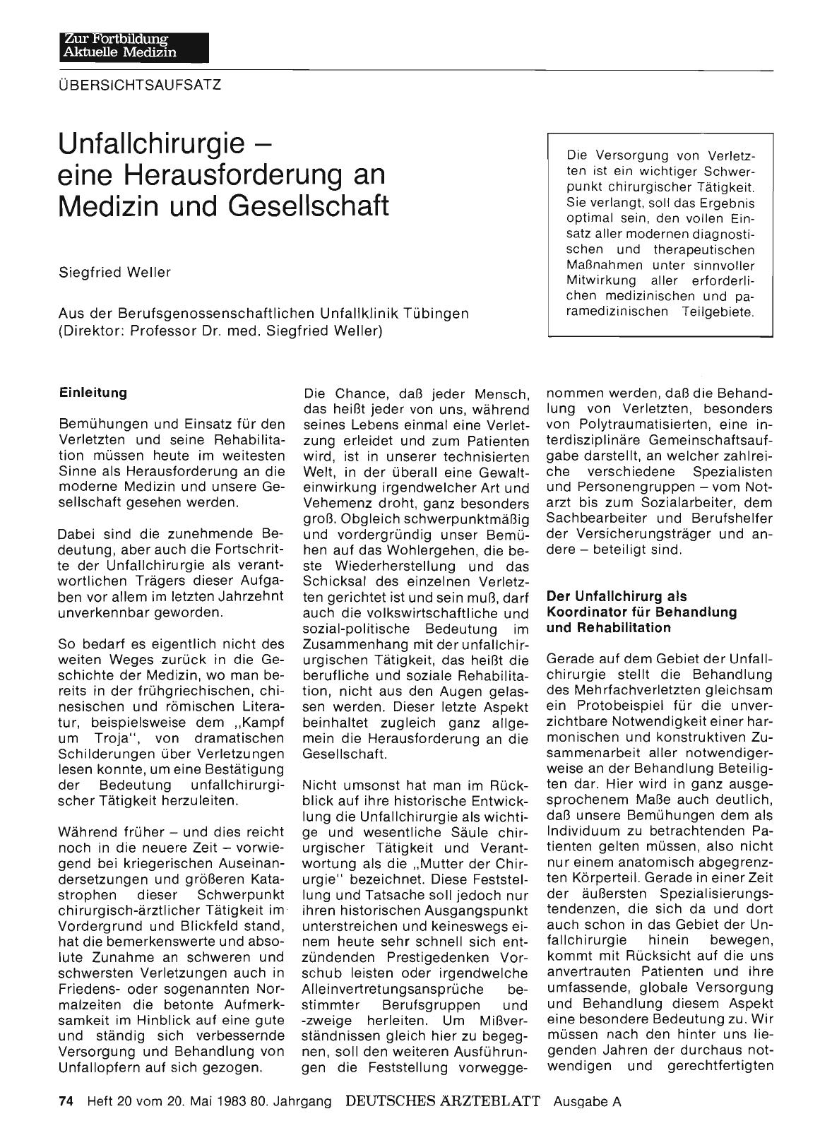 Vorschauseite 1: Unfallchirurgie — eine Herausforderung an Medizin und Gesellschaft