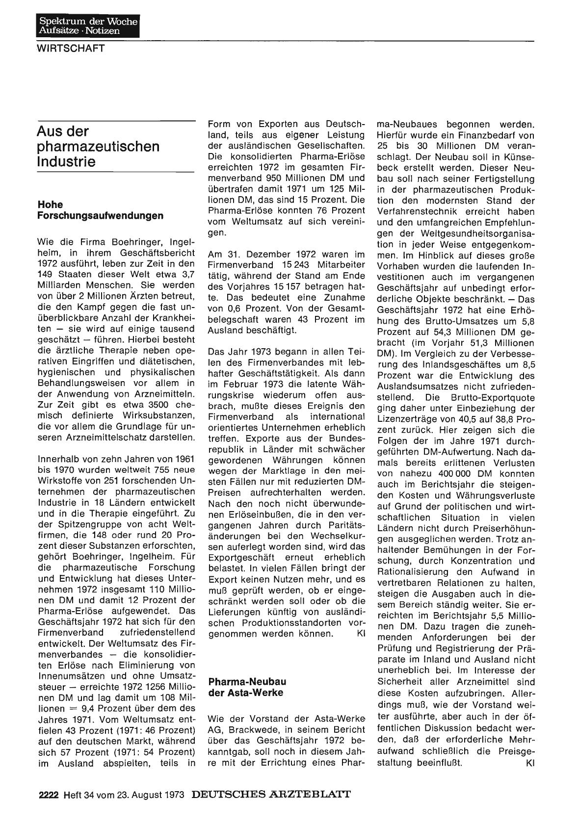 Vorschauseite 1: Aus der pharmazeutischen Industrie: Hohe Forschungsaufwendungen / Pharma-Neubau der Asta-Werke