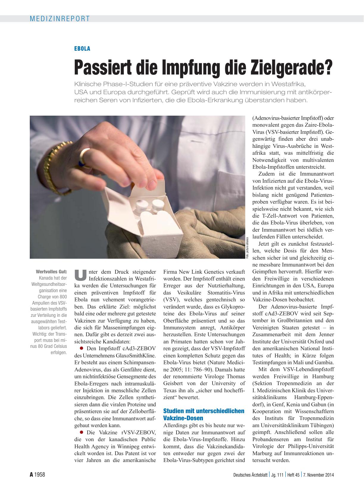 Vorschauseite 1: Ebola: Passiert die Impfung die Zielgerade?