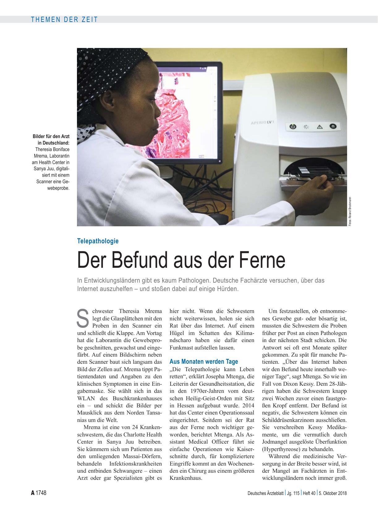 Vorschauseite 1: Telepathologie: Der Befund aus der Ferne