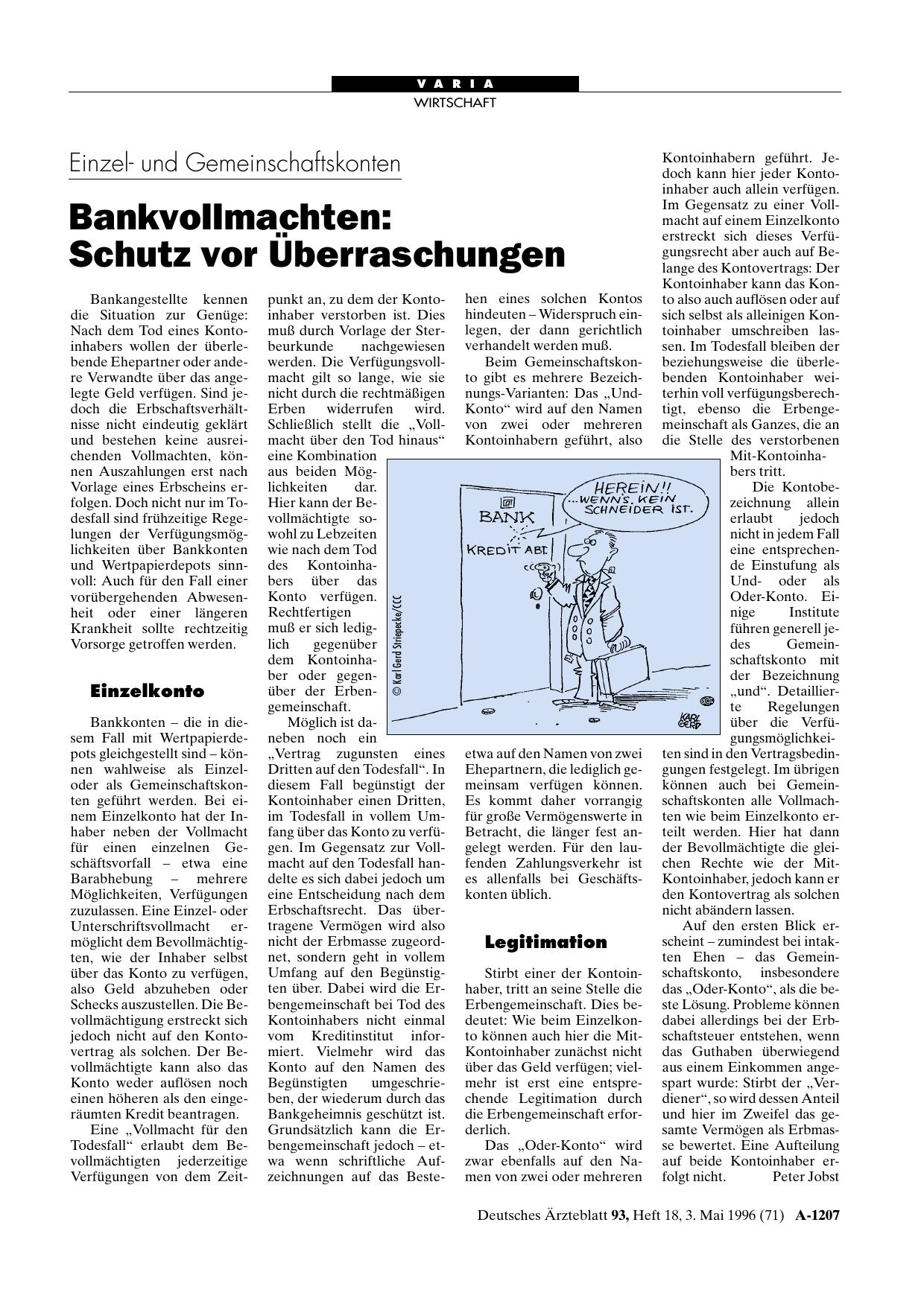 Vorschauseite 1: Einzelund Gemeinschaftskonten – Bankvollmachten: Schutz vor Überraschungen