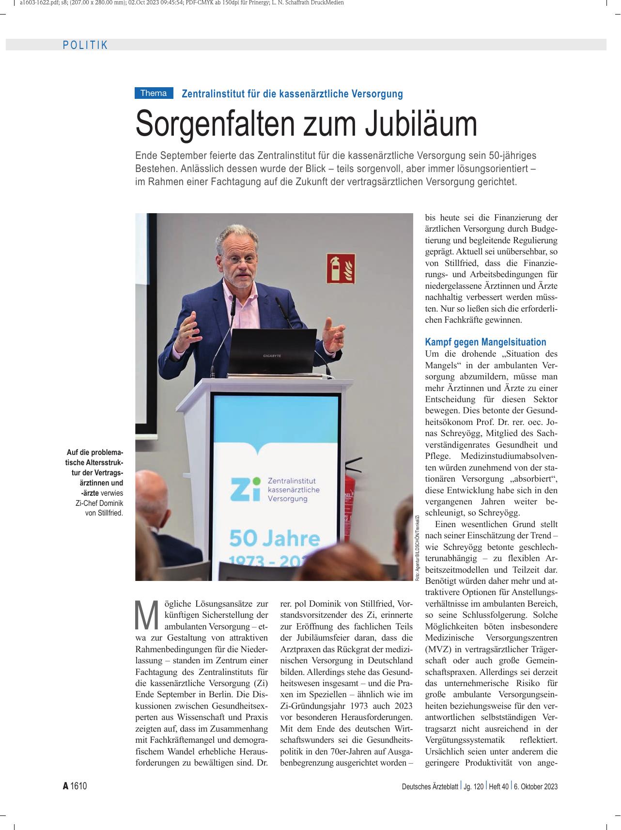 Vorschauseite 1: Zentralinstitut für die kassenärztliche Versorgung: Sorgenfalten zum Jubiläum