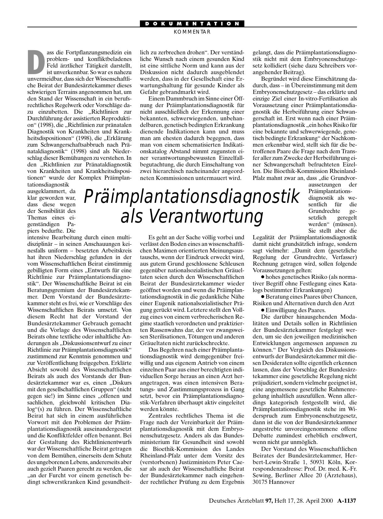 Vorschauseite 1: Präimplantationsdiagnostik als Verantwortung