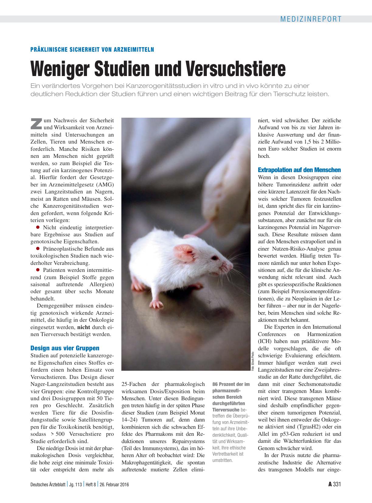 Vorschauseite 1: Präklinische Sicherheit von Arzneimitteln: Weniger Studien und Versuchstiere