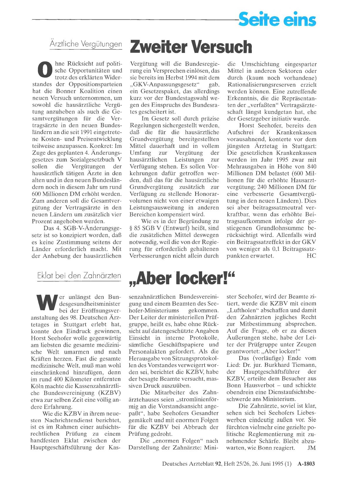 Vorschauseite 1: Ärztliche Vergütungen: Zweiter Versuch
