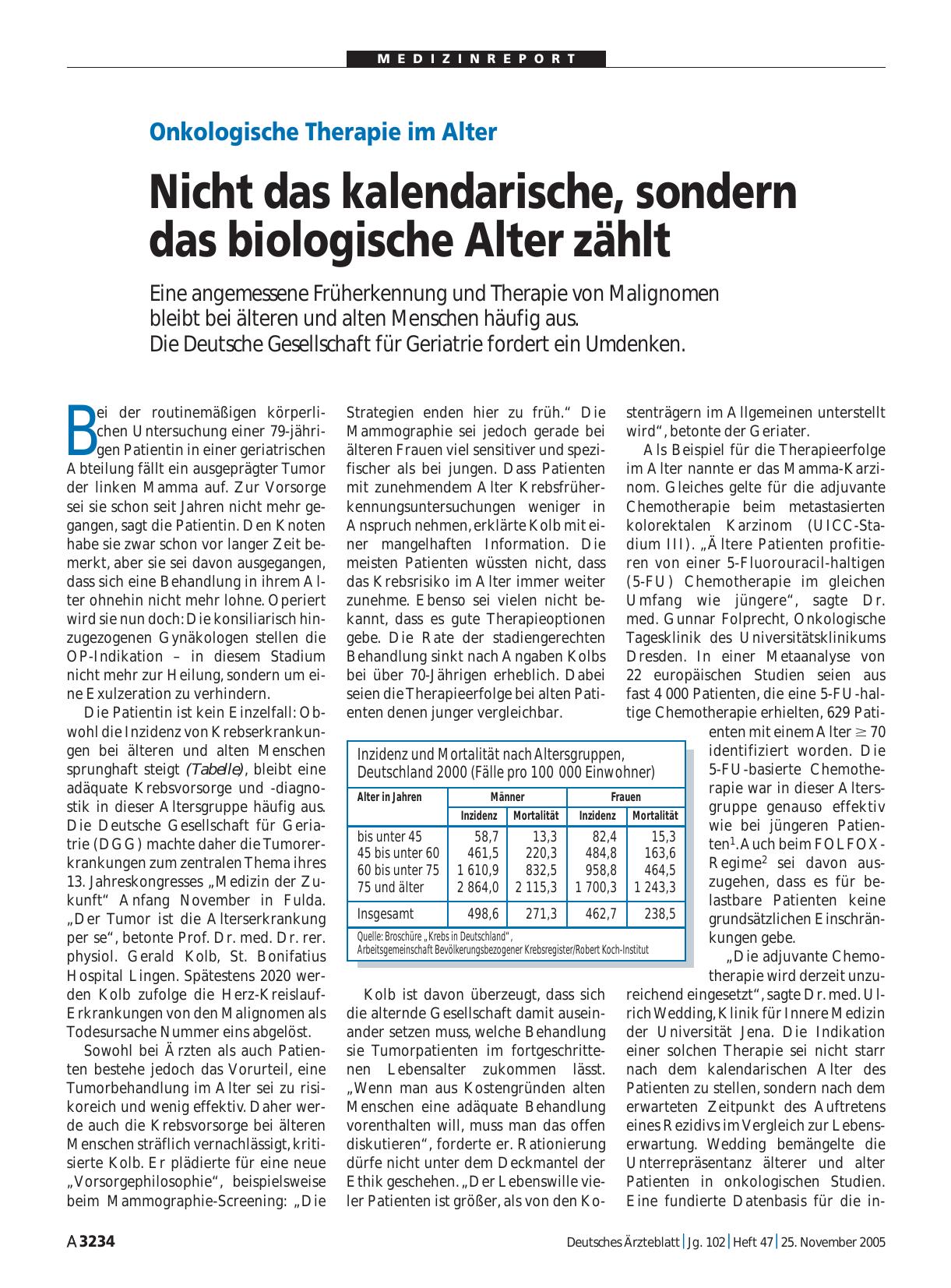 Vorschauseite 1: Onkologische Therapie im Alter: Nicht das kalendarische, sondern das biologische Alter zählt