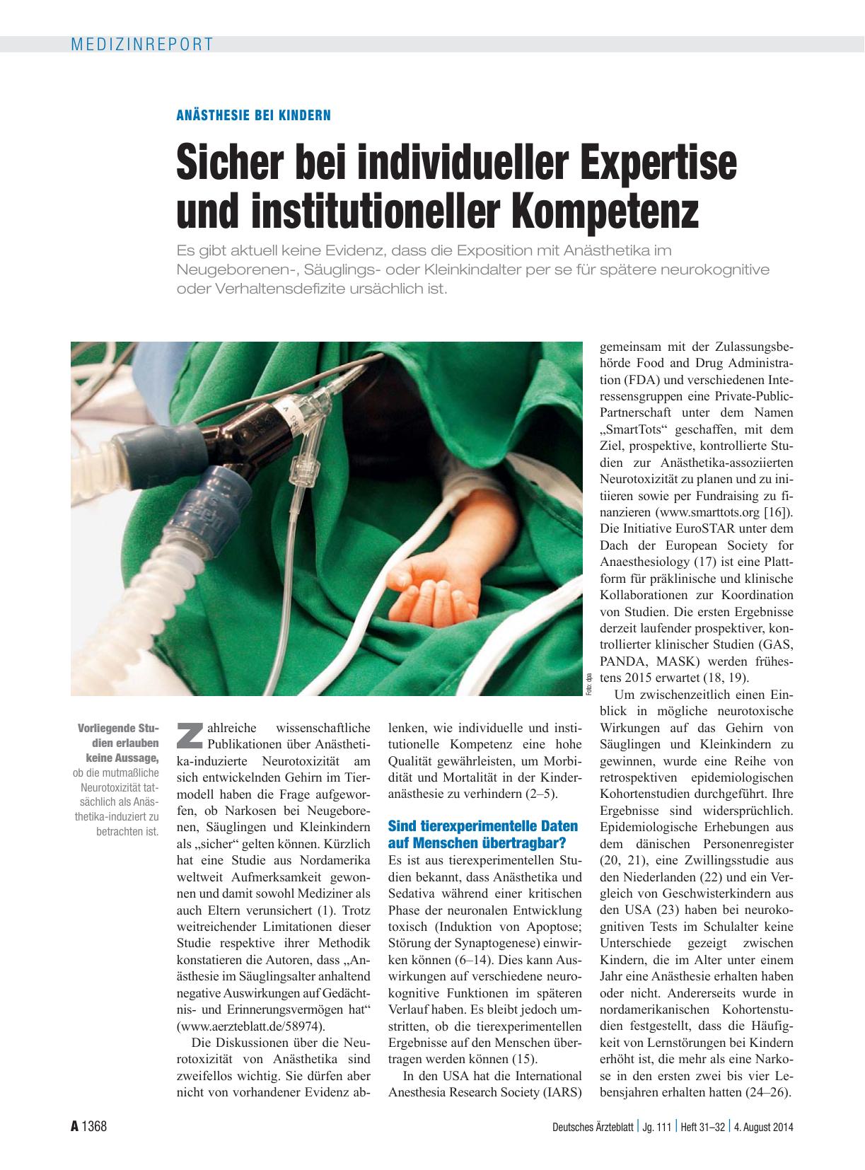 Vorschauseite 1: Anästhesie bei Kindern: Sicher bei individueller Expertise und institutioneller Kompetenz