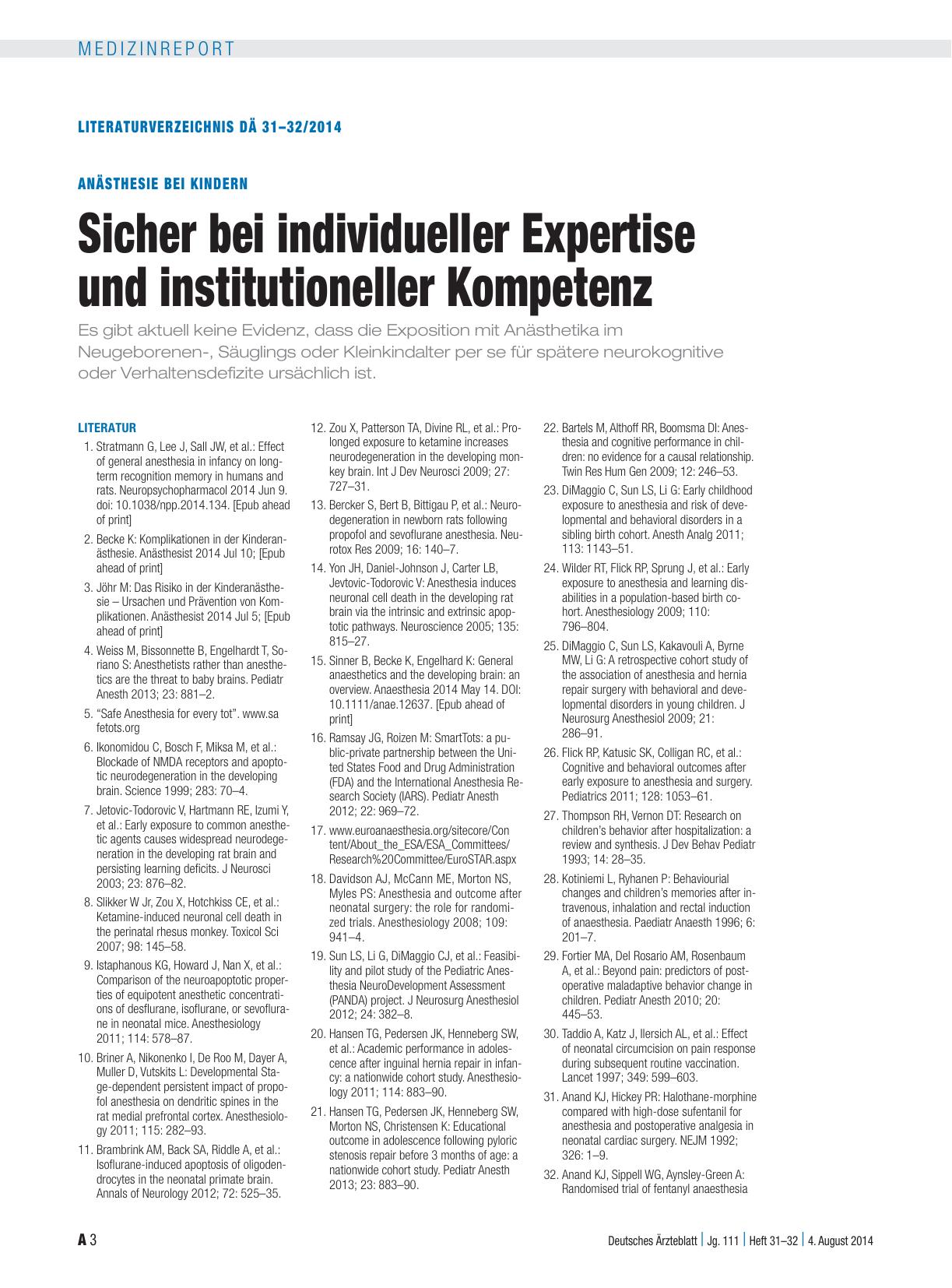 Vorschauseite 3: Anästhesie bei Kindern: Sicher bei individueller Expertise und institutioneller Kompetenz