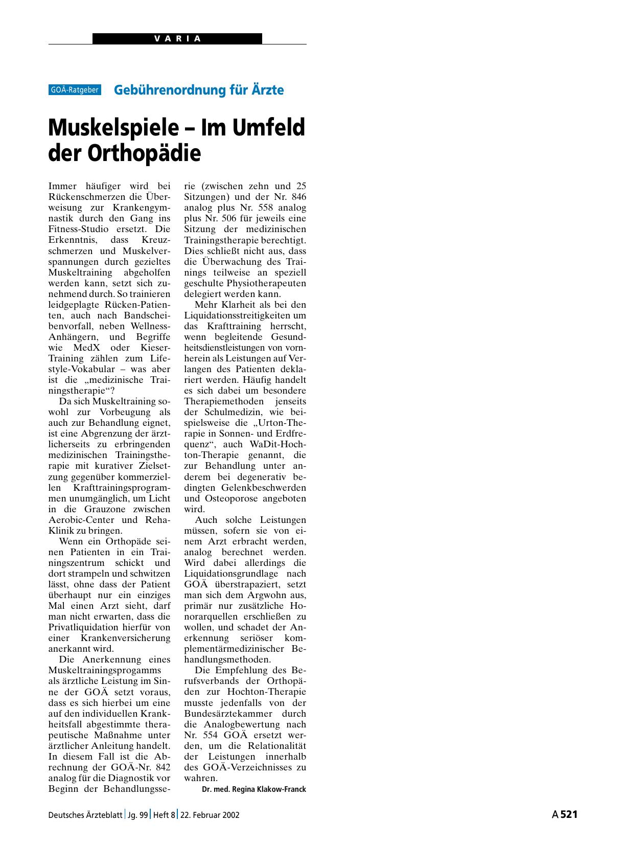 Vorschauseite 1: Gebührenordnung für Ärzte: Muskelspiele – Im Umfeld der Orthopädie