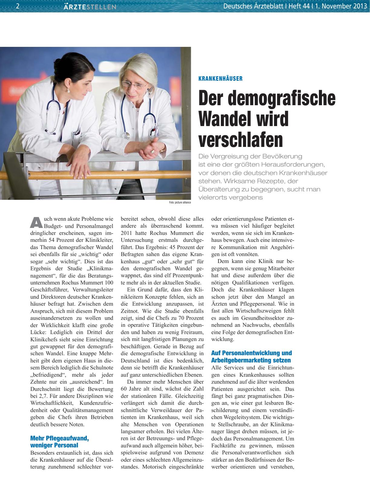 Vorschauseite 1: Krankenhäuser: Der demografische Wandel wird verschlafen