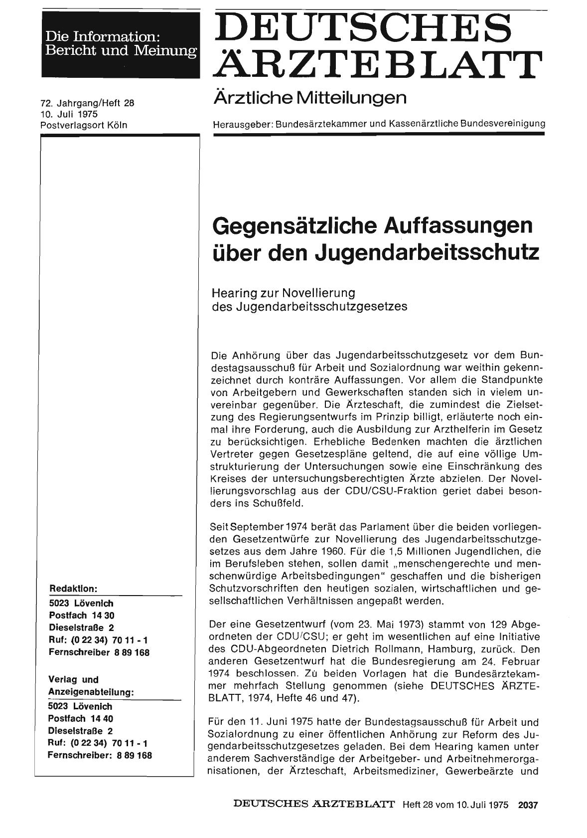 Vorschauseite 1: Gegensätzliche Auffassungen über den Jugendarbeitsschutz: Hearing zur Novellierung des Jugendarbeitsschutzgesetzes