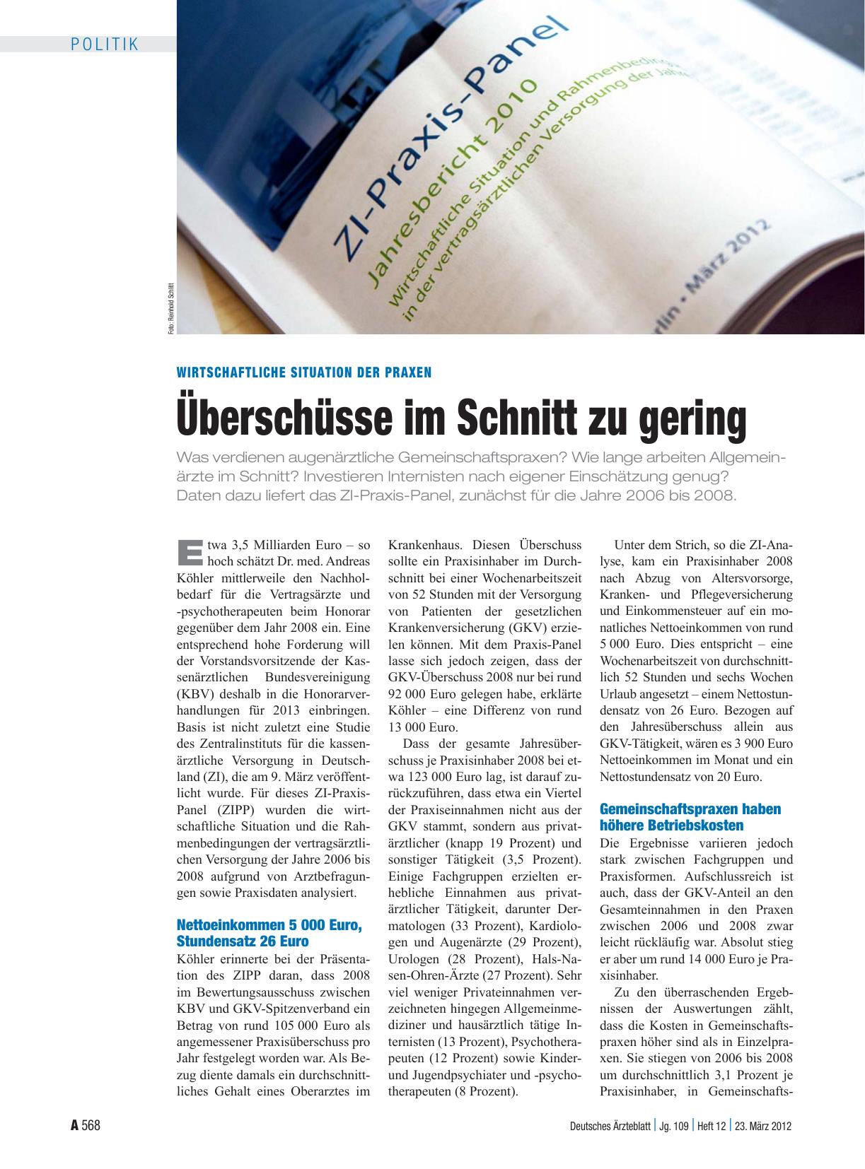Vorschauseite 1: Wirtschaftliche Situation der Praxen: Überschüsse im Schnitt zu gering