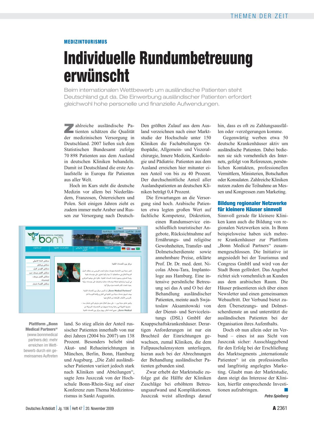 Vorschauseite 1: Medizintourismus: Individuelle Rundumbetreuung erwünscht