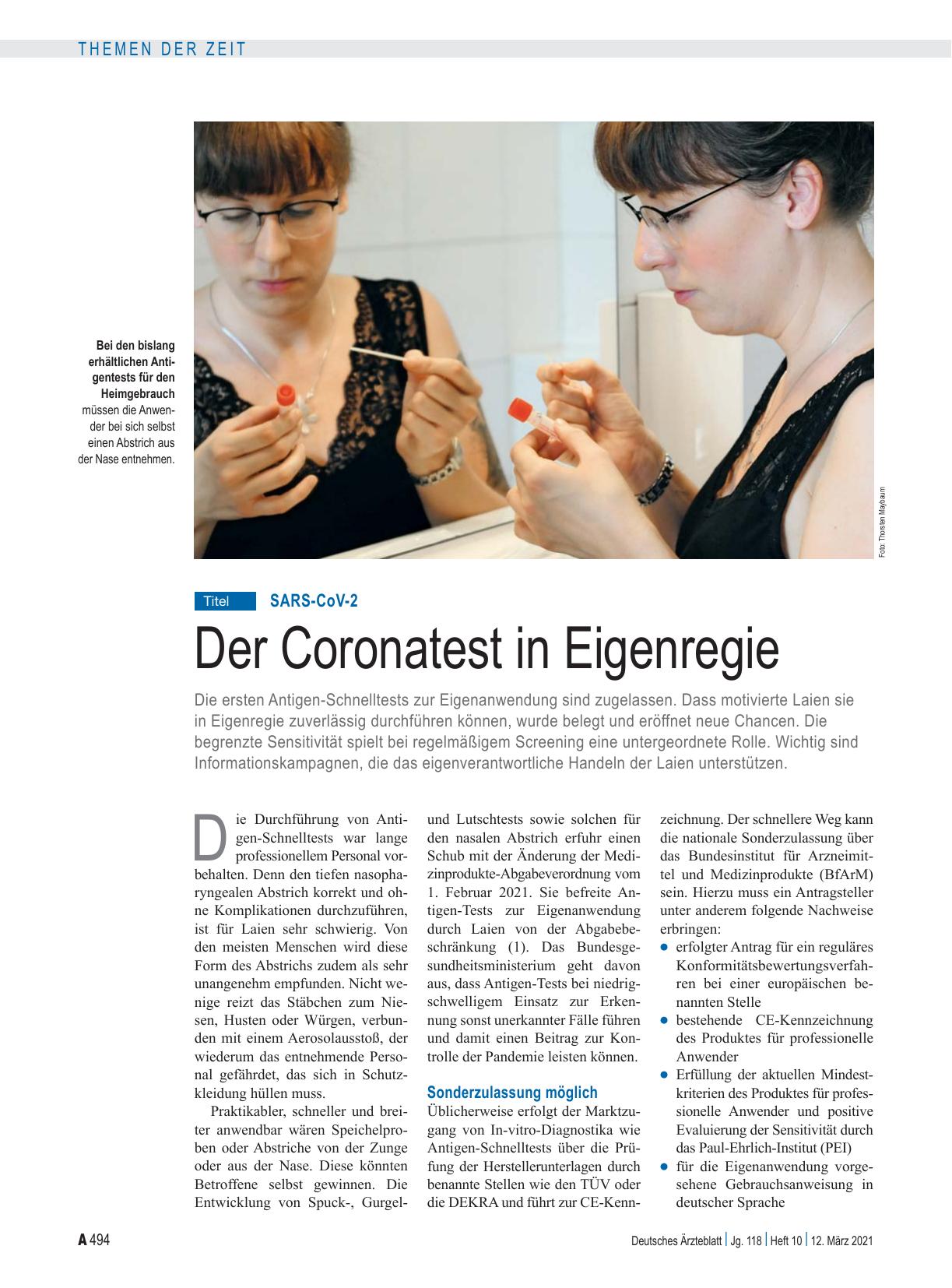 Vorschauseite 1: SARS-CoV-2: Der Coronatest in Eigenregie